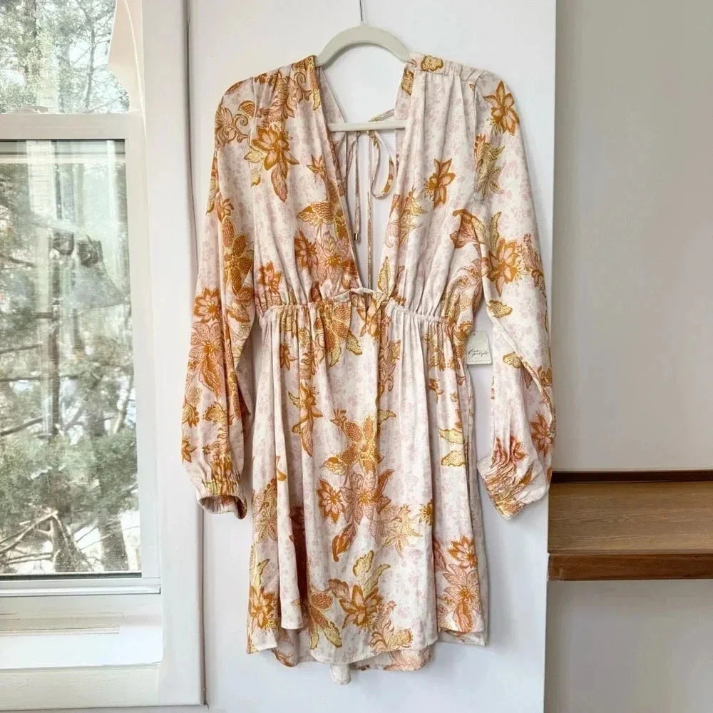 NWT Free People Soli Long-Sleeve Mini Dress Floral Size Large